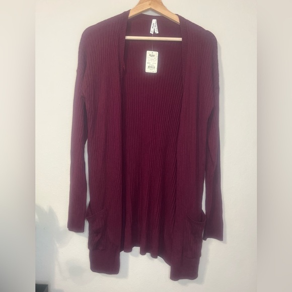 Maroon Long Cardigan with Pockets - Mudd (Size L) - NWT - Picture 3 of 6